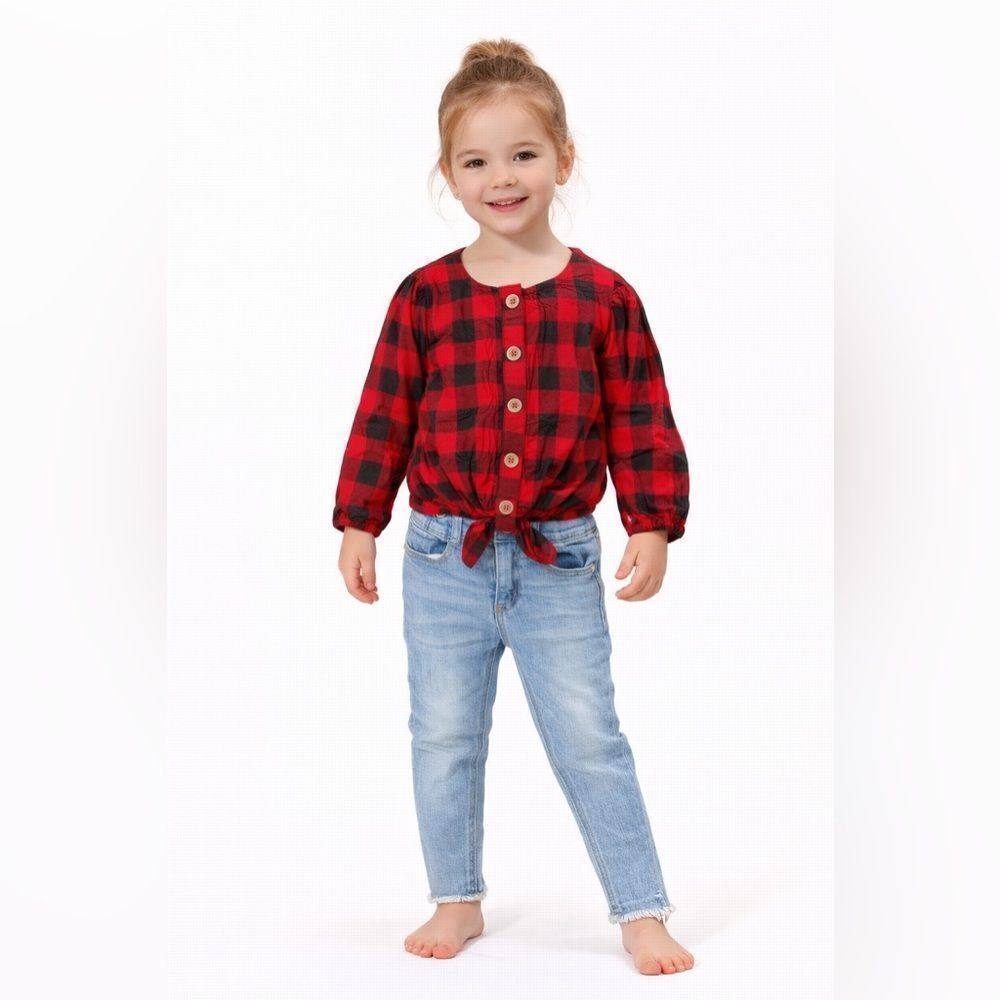 Jessica Simpson Girls Gingham Plaid Flannel Top + Jegging Pant Set Size 2T